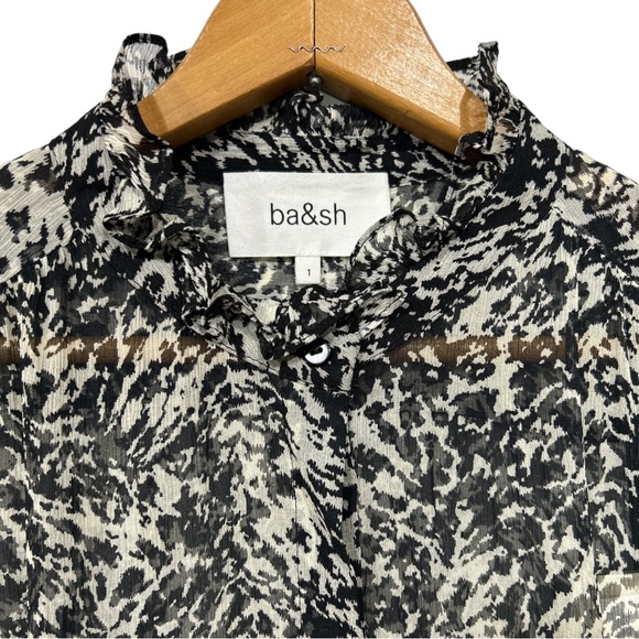 ba&sh Elia Ruffle Button Down Blouse Black White Print Small NWT - Picture 5 of 15